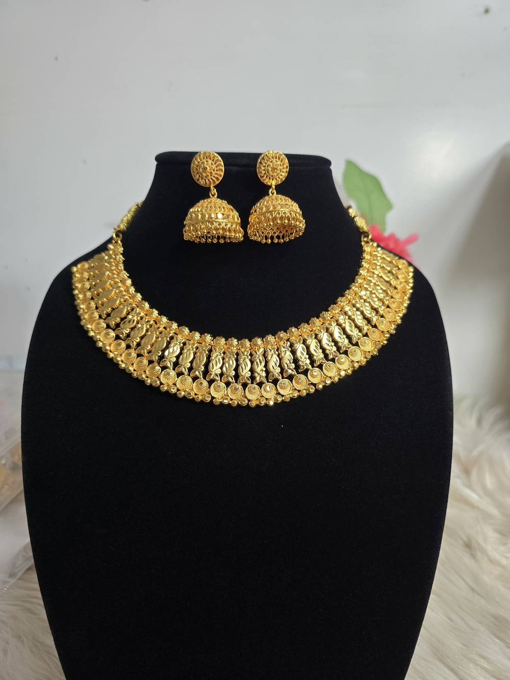 Gold-Tone Traditional Jhumka Necklace Set - Women Jewelry